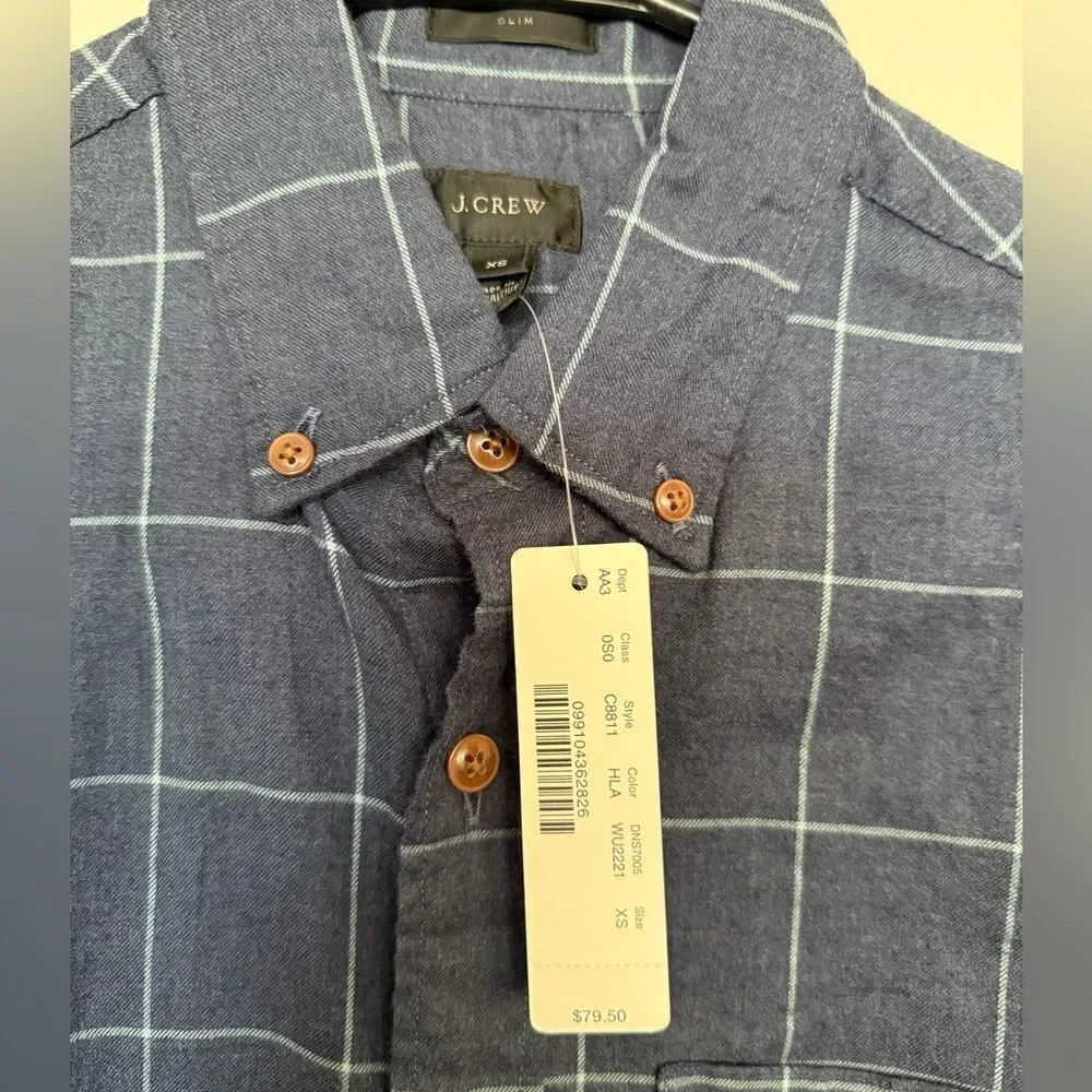 J. Crew Men's Blue Checkered Shirt 100% Cotton Size XS